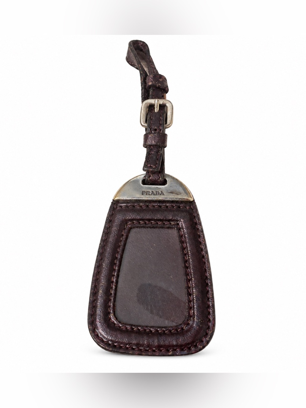 Authentic Vintage PRADA Dark Burgundy Leather Luggage ID Tag Purse Bag Accessory